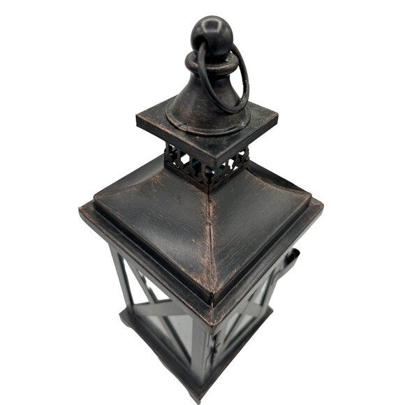 2 Metal and Glass Candle Lanterns Oil Rubbed Bronze New 10" x 4" Votive Candle h - Picture 2 of 14